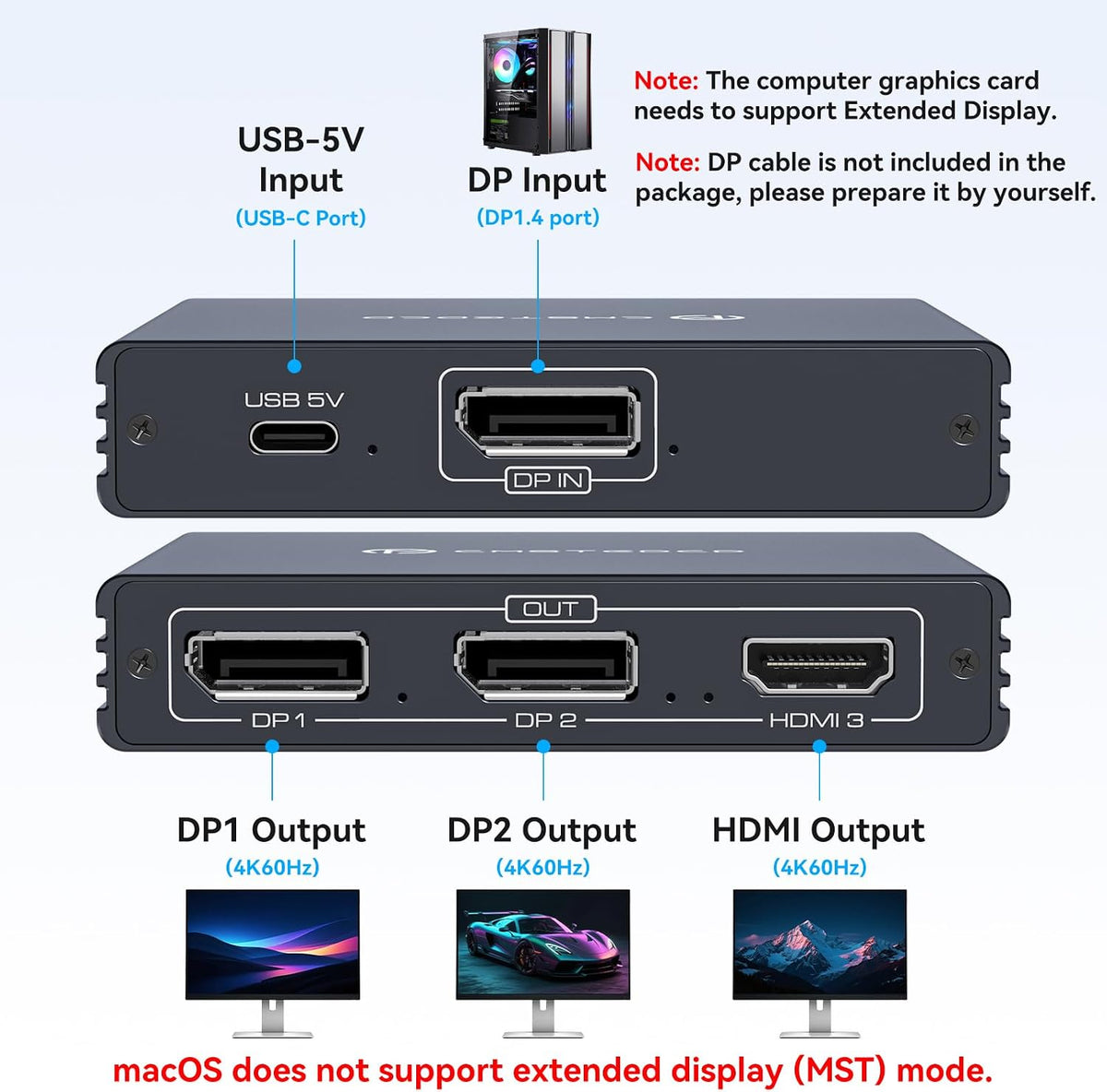 USB C a HDMI + DisplayPort Splitter 3 monitores con carga PD de 100 W Thunderbolt a HDMI DP Splitter 1 en 3 salidas Múltiples monitores Hub de pantalla extendida para convertidor compatible con