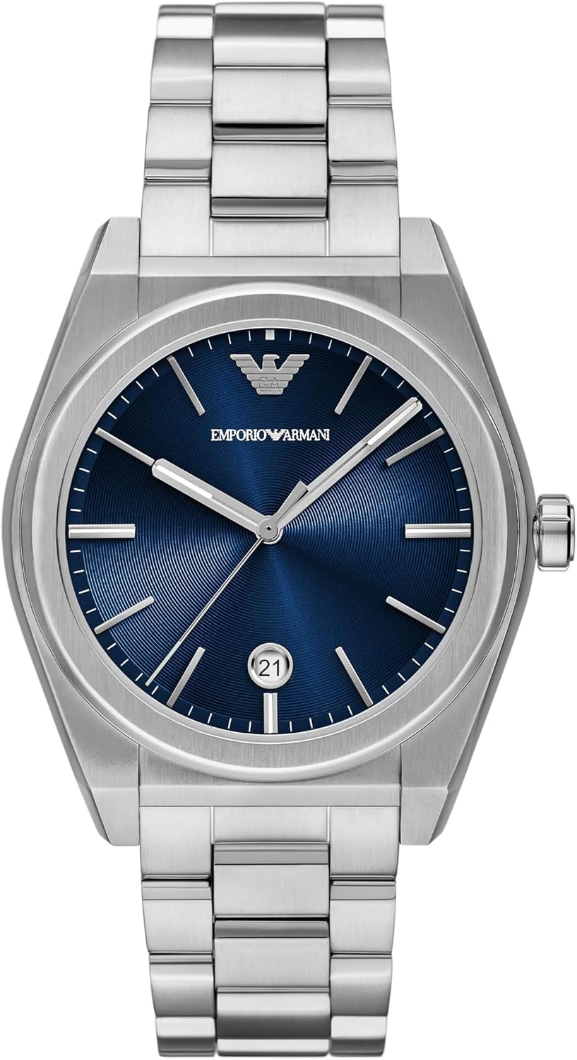 Emporio Armani Reloj para hombres de 3 manecillas o cronógrafo con correa de acero inoxidable; reloj de vestir para hombres