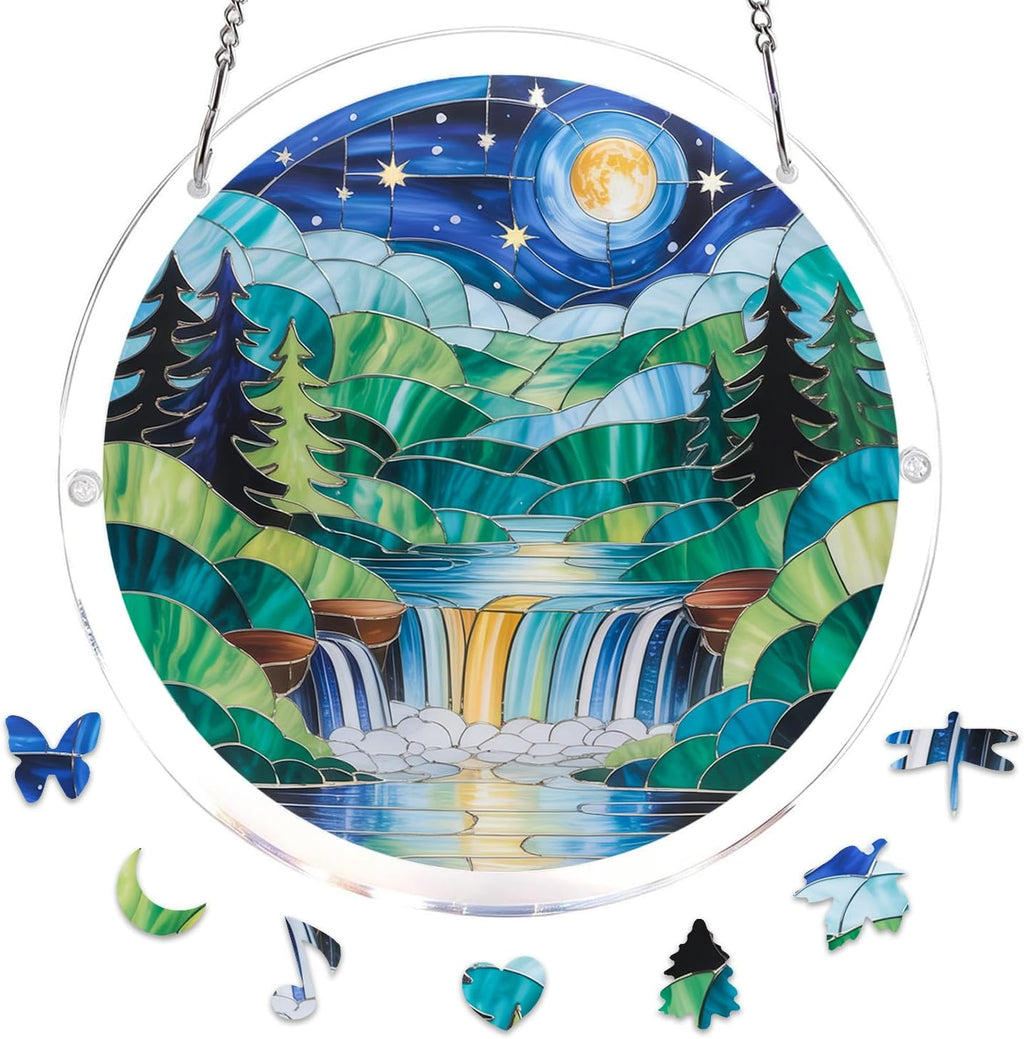 Rompecabezas de acrílico para adultos, cascada de vidrieras de acrílico, rompecabezas para colgar en la ventana, rompecabezas de bricolaje con piezas irregulares únicas, regalo de decoración