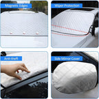 Protector contra nieve y hielo para parabrisas de automóvil, con bordes magnéticos, 4 capas de grosor, con cubiertas para espejos laterales, fácil de usar para coche, SUV, CRV y camionetas