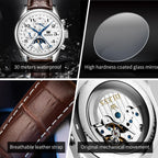 OLEVS - Relojes automáticos para hombre, multicalendario, con fase lunar, 3ATM impermeable, reloj de lujo clásico para negocios, de pulsera