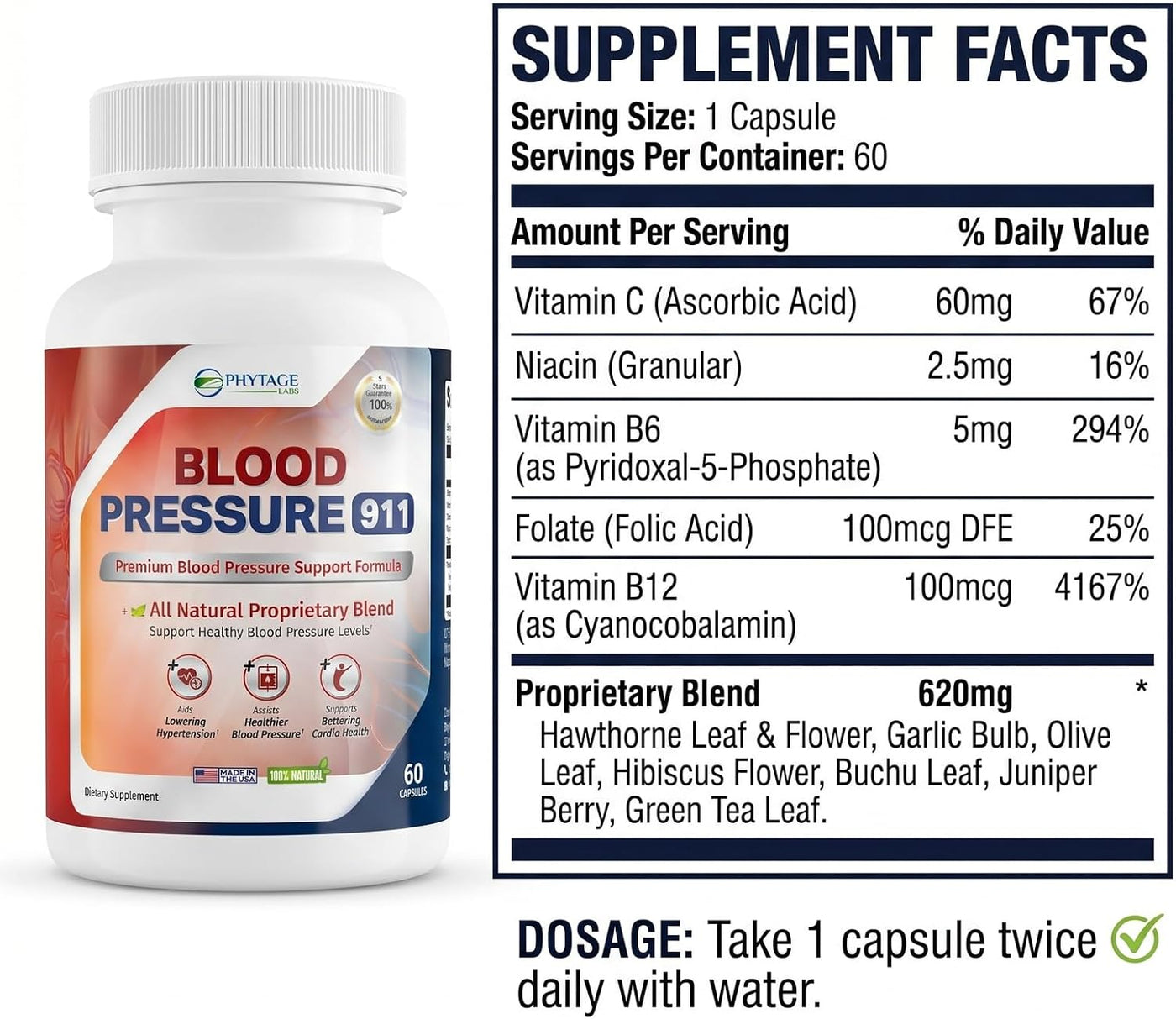 Phytage Labs Suplemento premium 911 para la presión arterial - Píld...