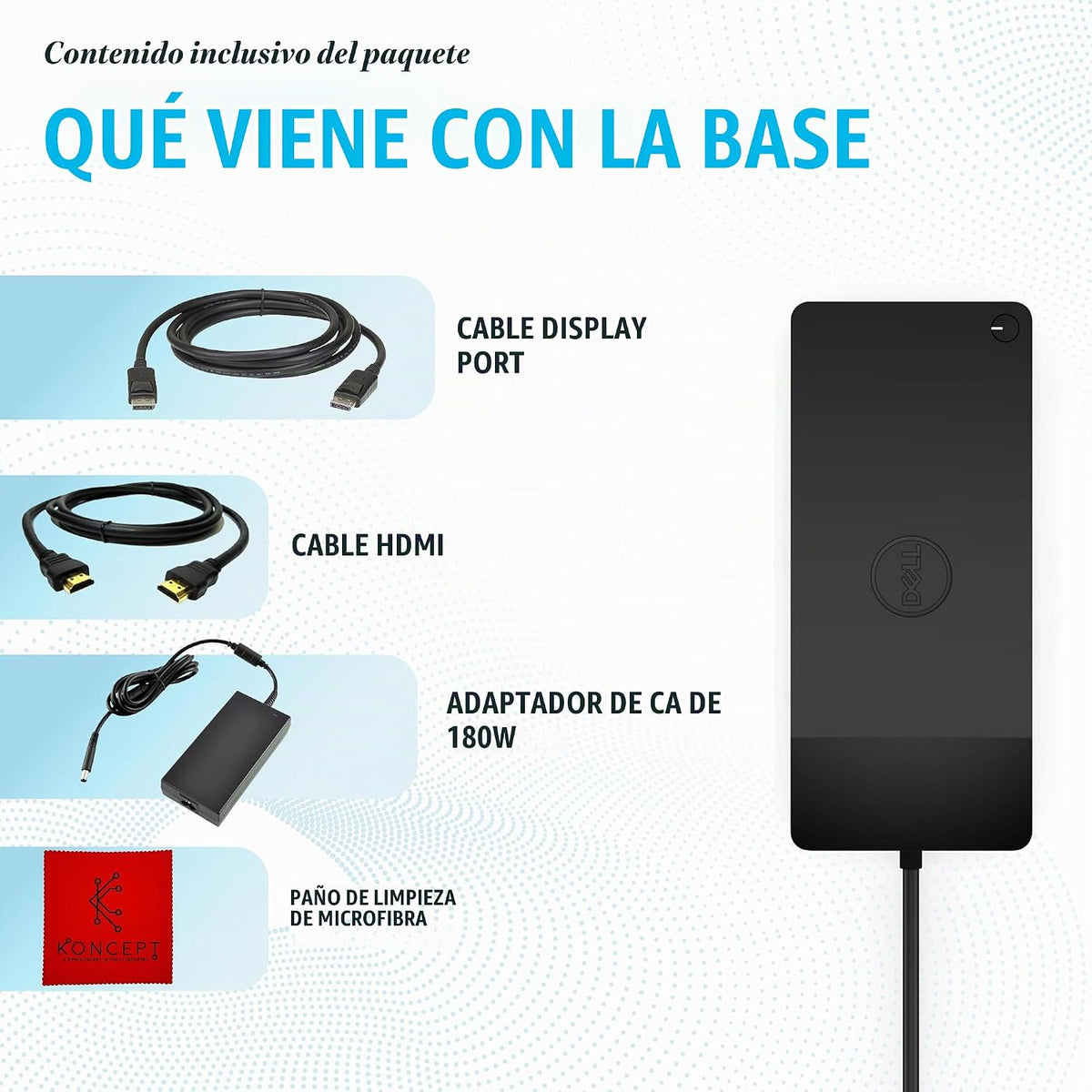 Dell WD19TBS Thunderbolt Dock - Estación de acoplamiento USB C con monitor dual con 180, cable HDMI, cable DisplayPort, estación de acoplamiento para laptop y computadora Dell