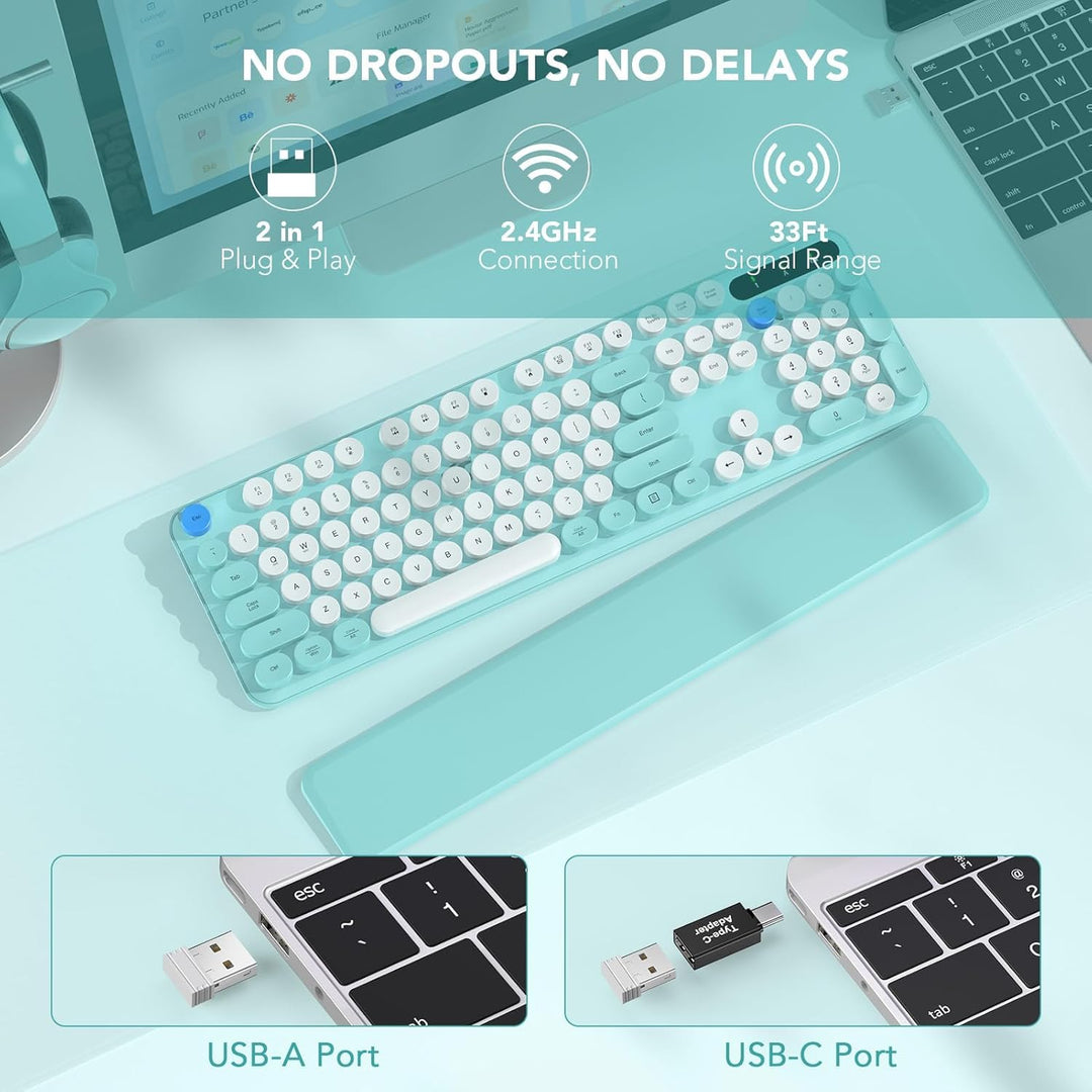 Teclado inalámbrico, teclas redondas, teclado de máquina de escribi...