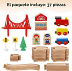 SainSmart Jr. Juego de Tren de Madera para Niños Pequeños - Vías de Madera de Doble Cara Compatible con Brio, Thomas, Melissa y Doug - Expandible, Cambiable - Tren de Juguete de Madera para Niños de 3