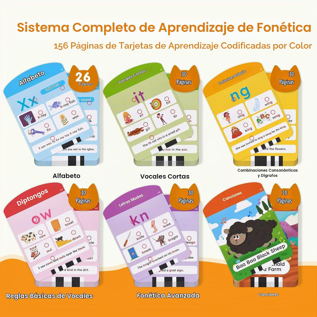 JoyCat Tableta de aprendizaje para niños, 156 páginas de tarjetas flash que