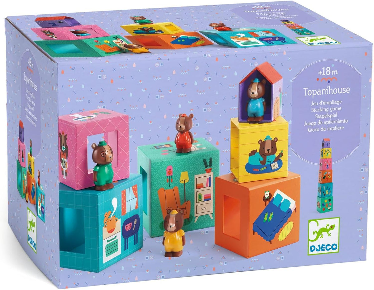 DJECO TopaniHouse, bloques de madera y juguetes de animales, más de 18