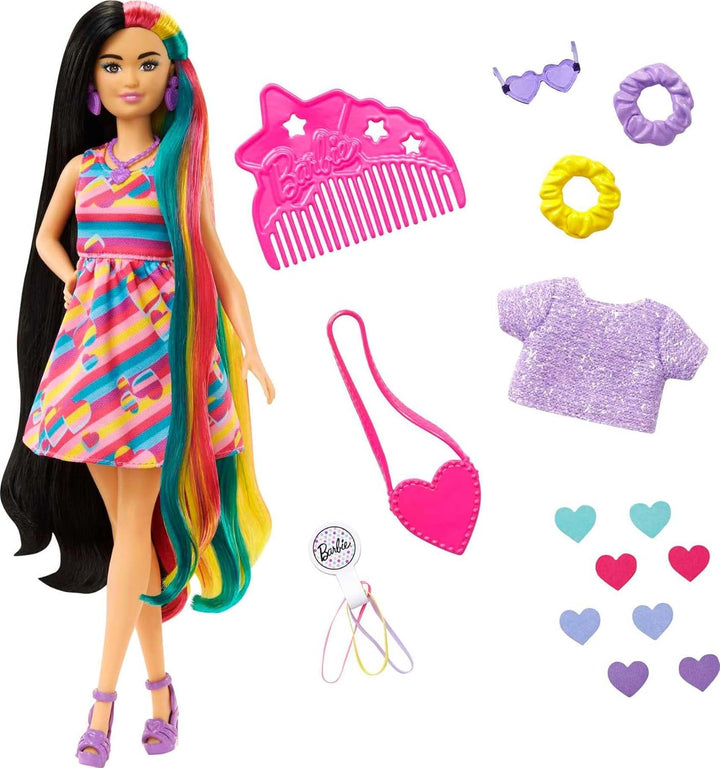 Barbie Muñeca Totally Hair, temática de corazón con cabello de fant...