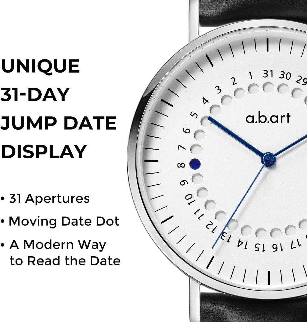 Reloj para Hombre a.b.art – Indicador de Fecha Saltante, Movimiento de Cuarzo Ronda, Cristal de Zafiro, Caja Ultrafina de Acero Inoxidable, Reloj de Pulsera Minimalista Estilo Bauhaus 41MM