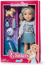 American Girl, AG Sisters Jozette - Muñeca con ojos azules, cabello rubio largo ondulado con reflejos azules, 14.5 pulgadas, a partir de 4 años (exclusivo de Amazon)