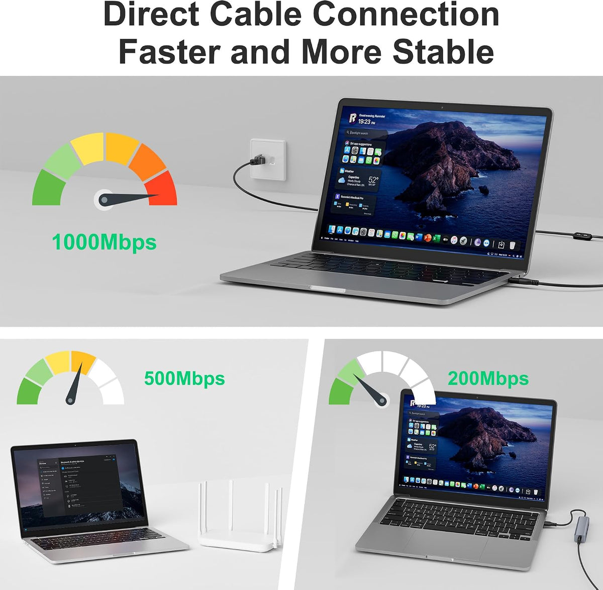 Cable USB C a Ethernet de 6 pies, cable magnético USB tipo C a RJ45