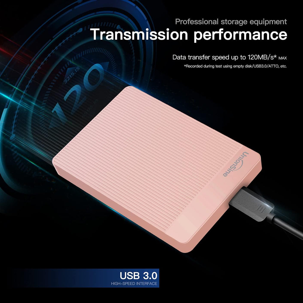UnionSine - Disco duro externo portátil ultra delgado HDD-USB 3.0 de 500 GB para PC, Mac, Laptop, PS4, Xbox One, Xbox 360 - (Rosa)