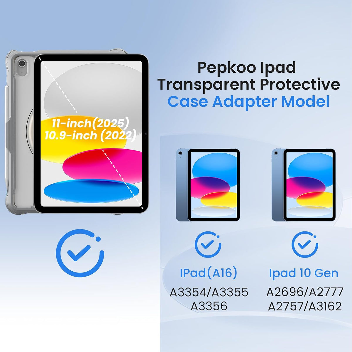 Pepkoo - Funda protectora transparente para iPad (A16) de 11ª y 10ª generación, para niños
