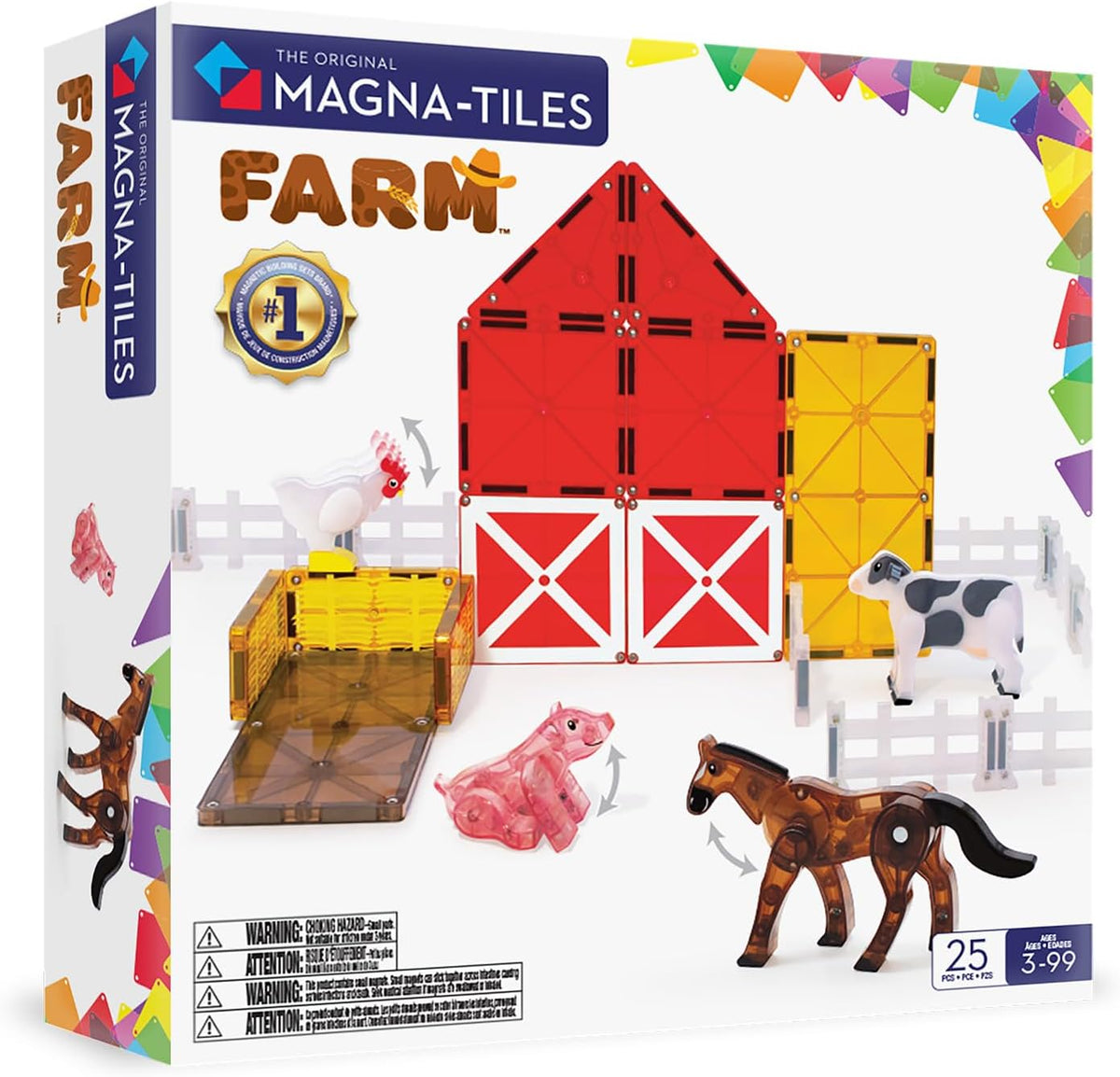 MAGNA-TILES Farm Animals - Juego de construcción magnética de 25 piezas, la marca original de construcción magnética
