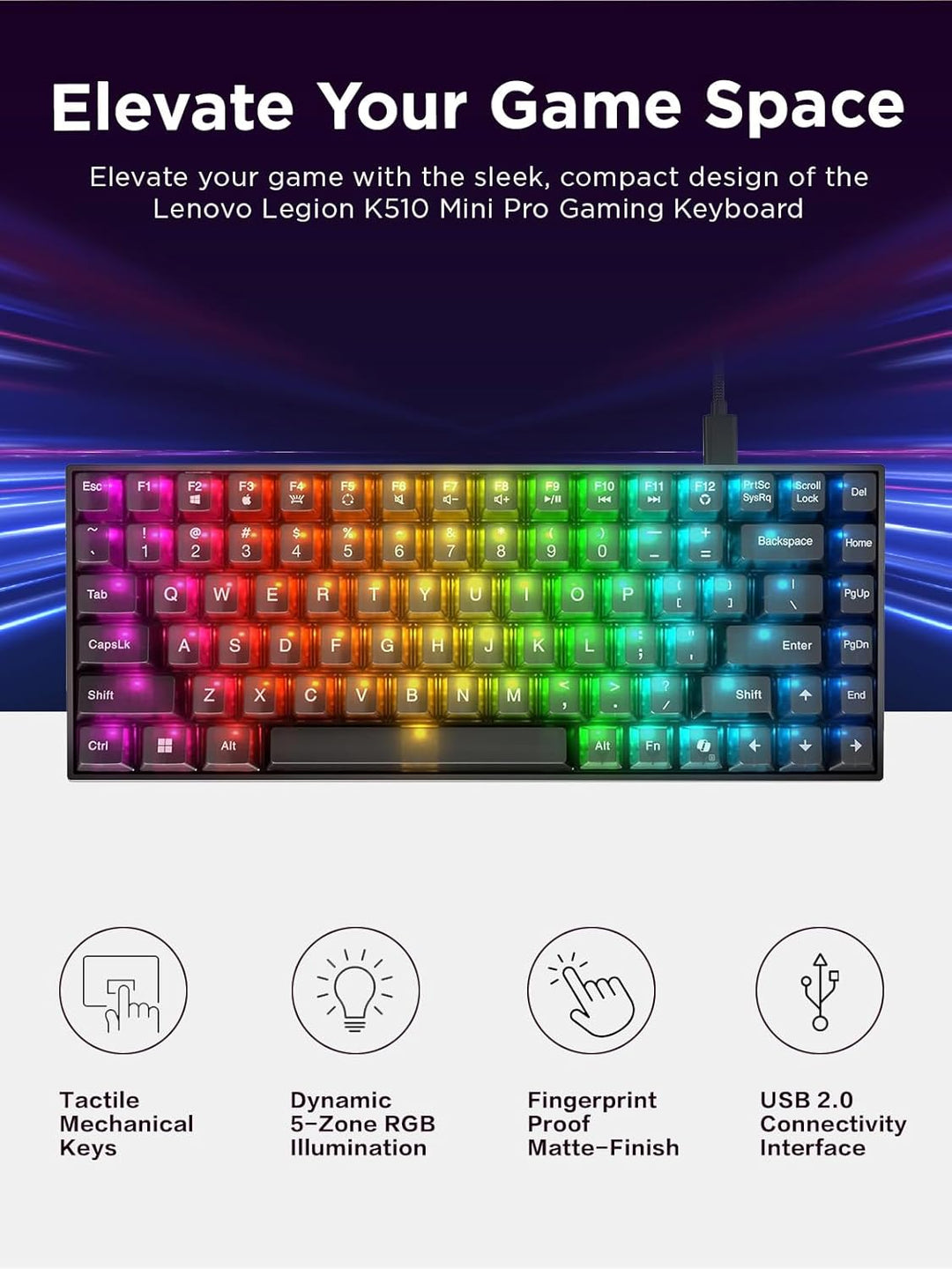 Lenovo Legion K510 Mini Pro - Teclado mecánico con cable para juego...