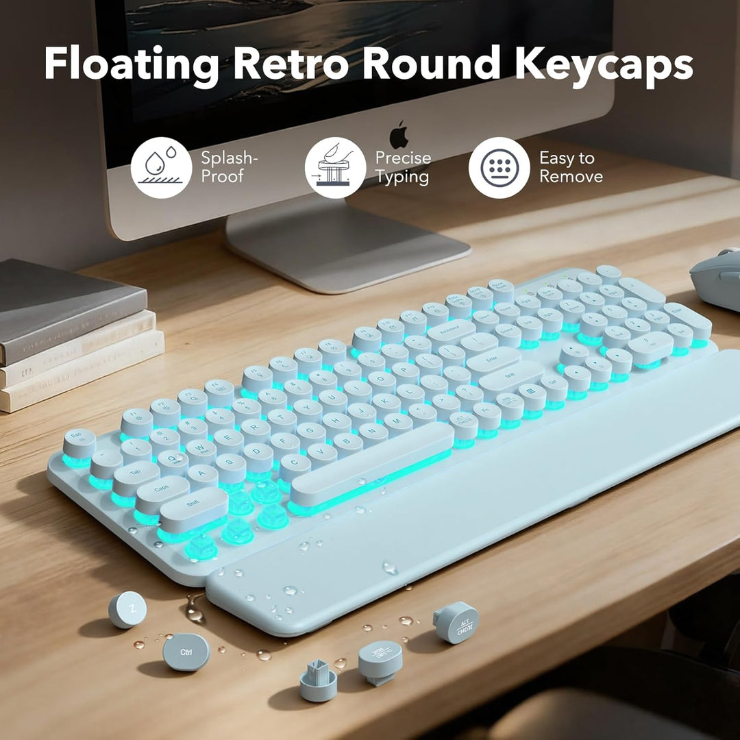 Combo de teclado y mouse inalámbricos, teclas redondas retroilumina...