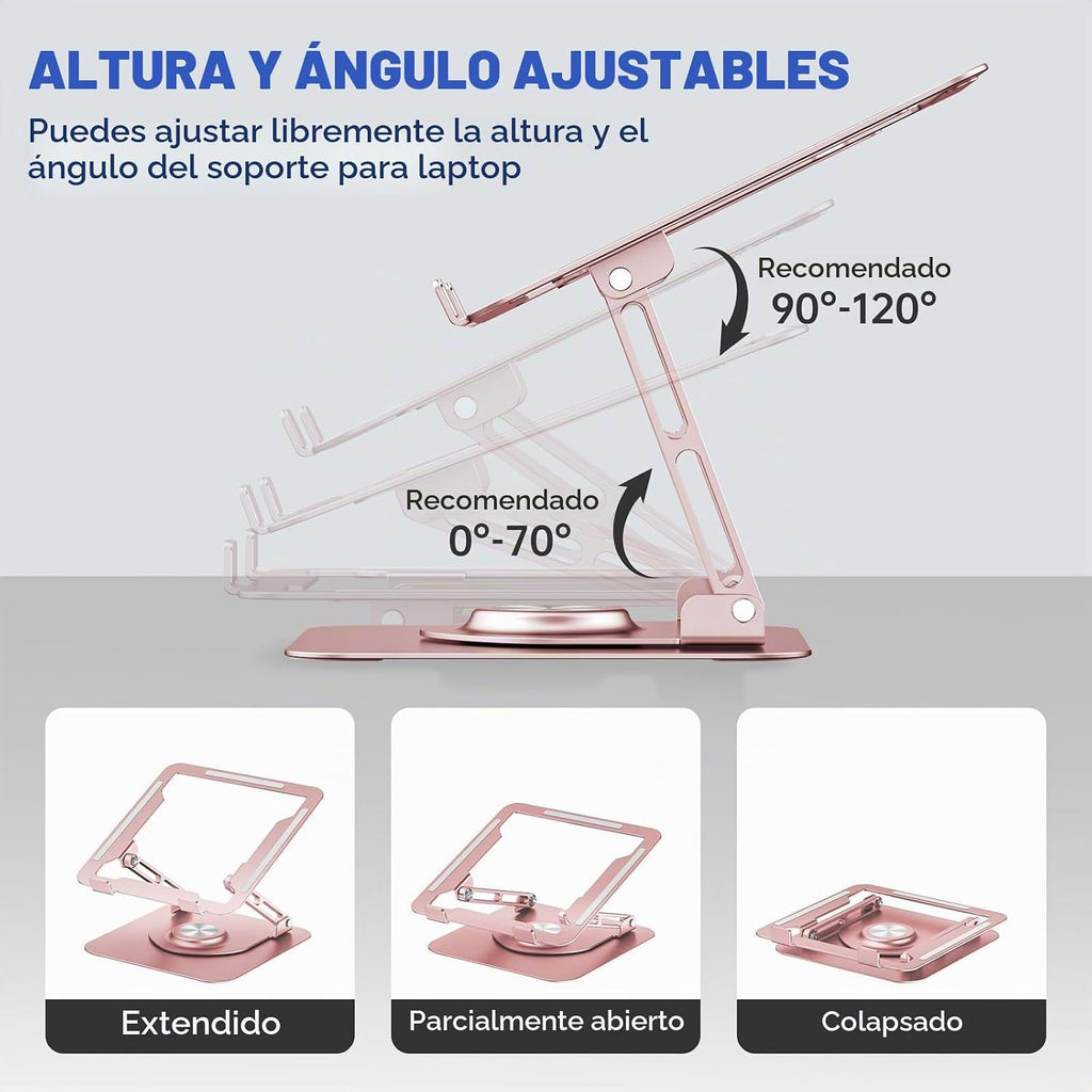 Soporte para Laptop de Escritorio (Rotación 360°), Elevador de Aluminio para Laptops de 10-16"