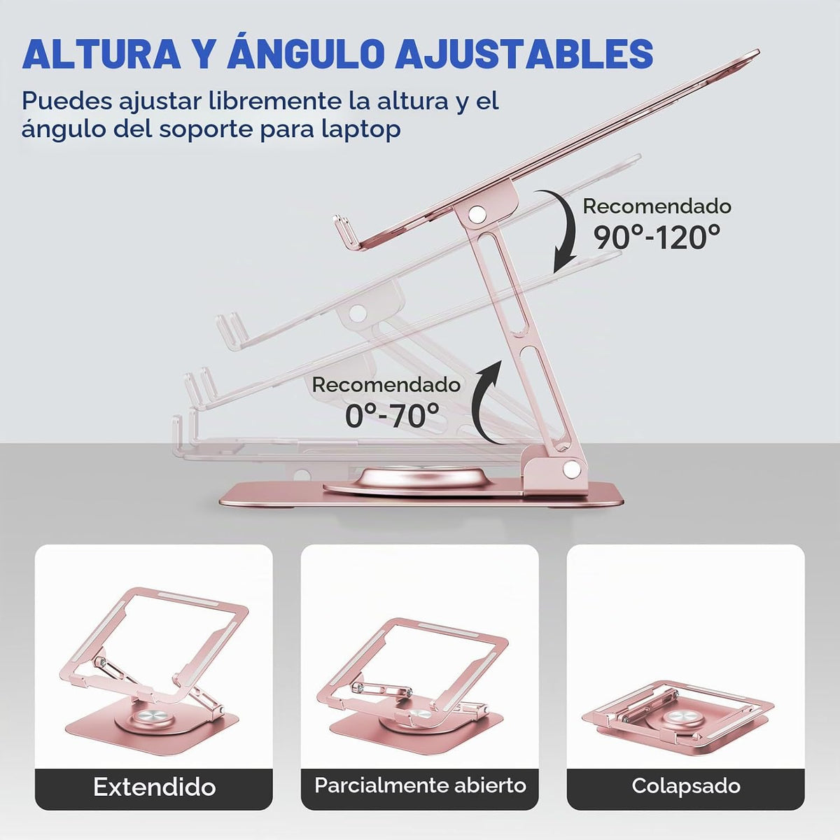 Soporte para Laptop de Escritorio (Rotación 360°), Elevador de Aluminio para Laptops de 10-16"