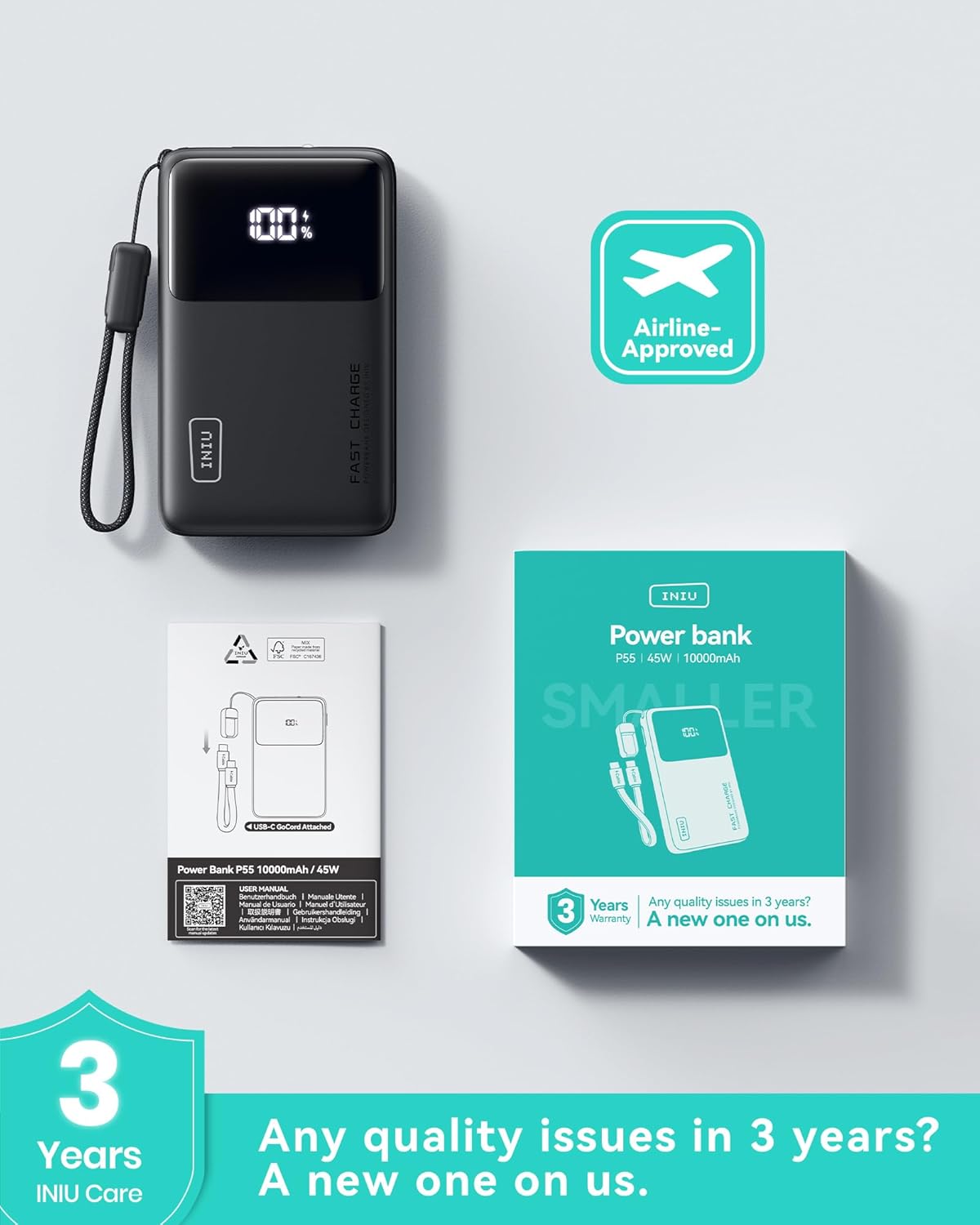 INIU Cargador portátil pequeño, 45 W PD carga rápida 10000 mAh, paq...