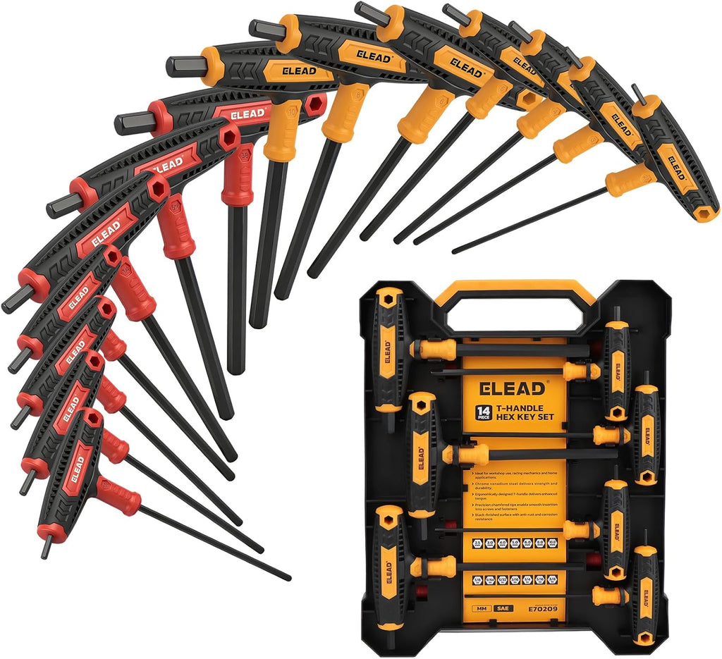 Juego de llaves Allen con mango en T, métricas de 0.098 in-0.394 in y llave hexagonal portátil SAE de 1/8"-3/8", juego de llaves Allen de brazo largo con caja de almacenamiento para reparación