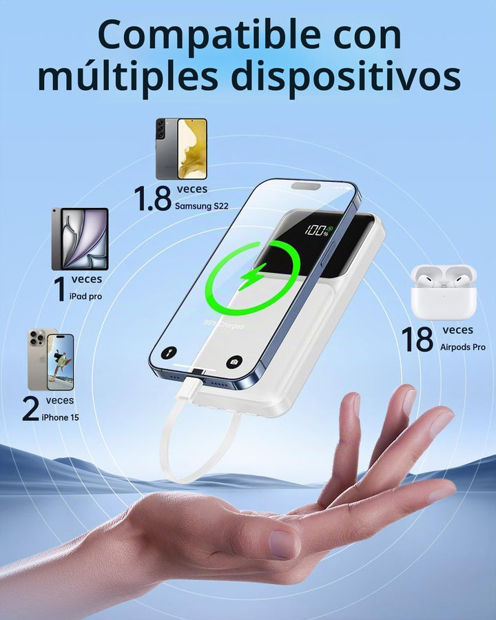 Cargador portátil con cable integrado - Carga rápida de 22.5W, banc...