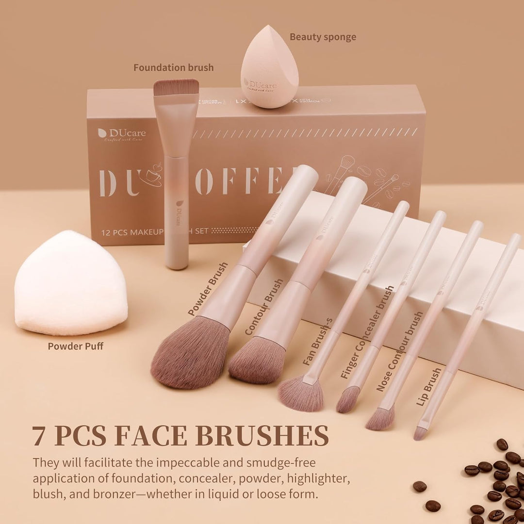 DUcare Juego de 14 brochas de maquillaje para regalo, 12 brochas de...