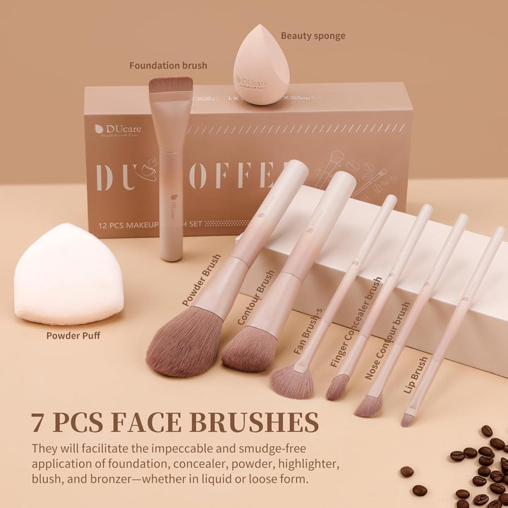 DUcare Juego de 14 brochas de maquillaje para regalo, 12 brochas de...