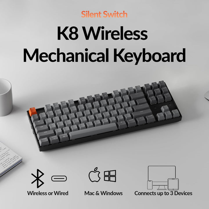 Teclado Mecánico Inalámbrico Keychron K8 \u2013 Interruptor Rojo Si...