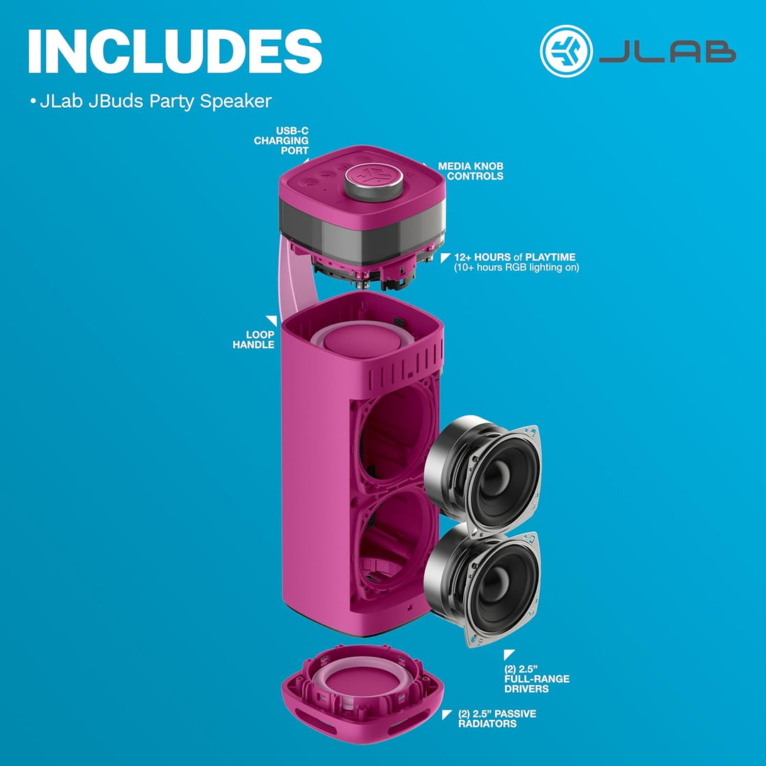 JLab JBuds Party - Altavoz Bluetooth portátil, 2 controladores de r...