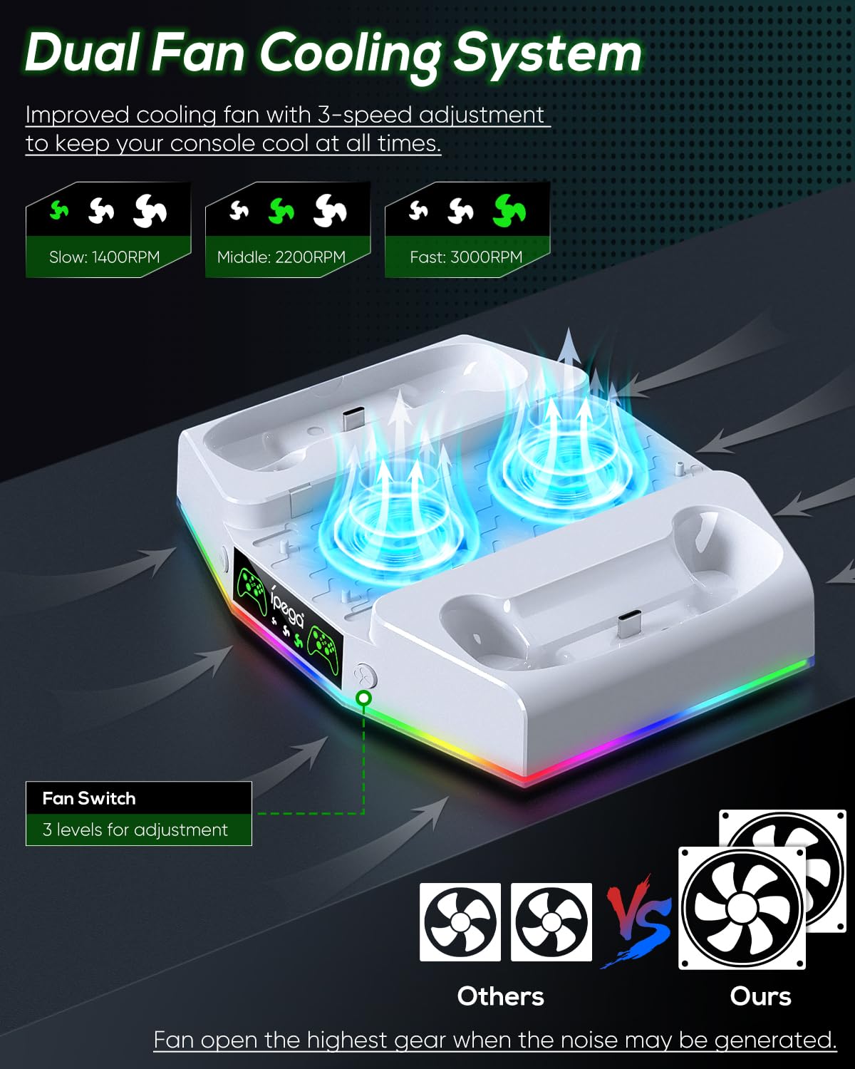 Soporte de refrigeración y estación de carga para Xbox Series S con tira de luz RGB, color blanco