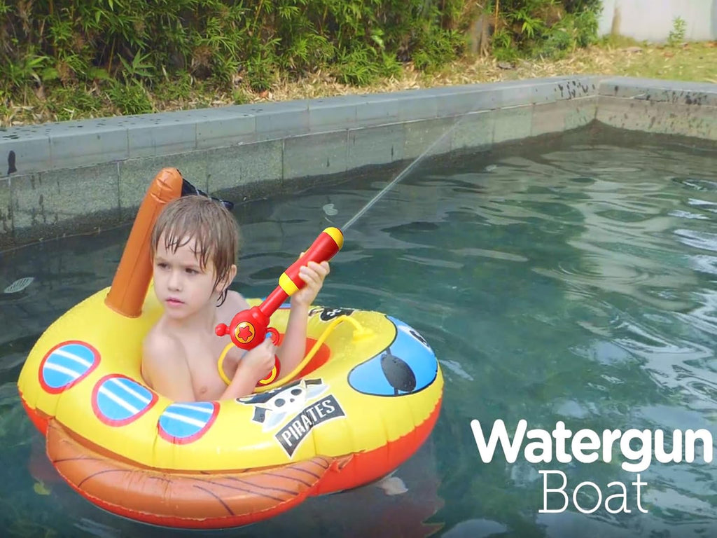 Flotador inflable grande de verano para piscina para niños con pistola de chorro, barco pirata y camión de bomberos