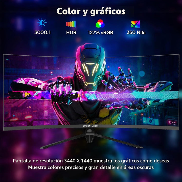 Great voell Monitor curvo para juegos de 34 pulgadas, pantalla de 2...