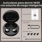 NE90 - Auriculares para dormir con funda de pantalla táctil inteligente de 0.11 oz, ultra pequeños, auriculares inalámbricos Bluetooth 6.0, aplicación de ruido blanco, cancelación de ruido ENC