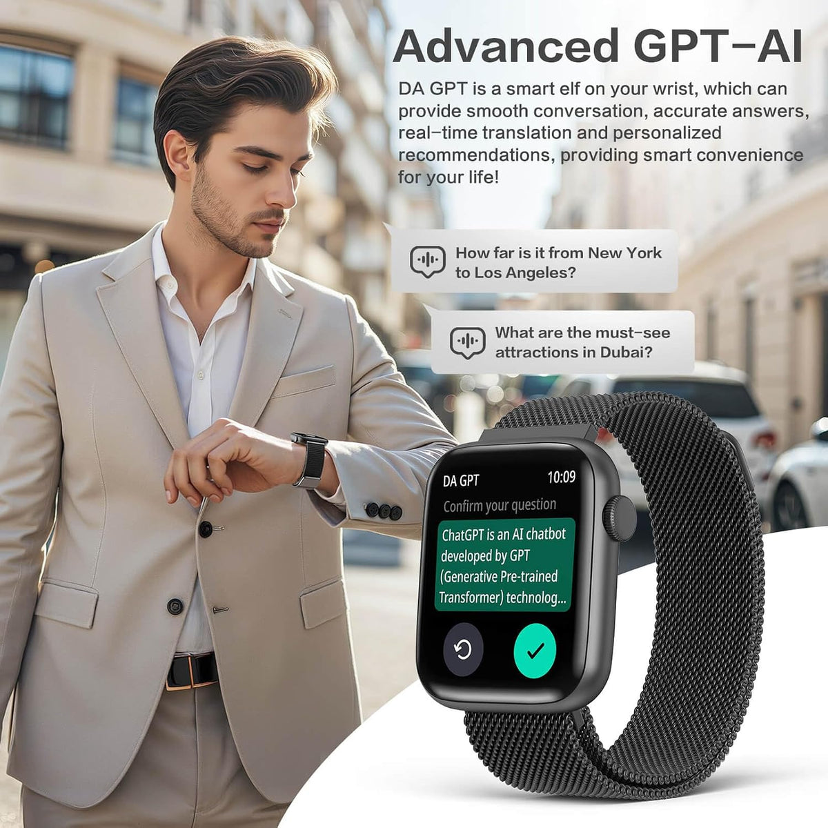 Smart Watch para Hombres 1.9" HD AMOLED AOD, DA GPT, Cara de Reloj AI