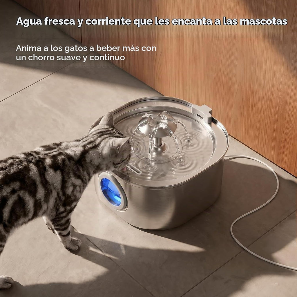 PEKTACO Fuente de Agua para Gatos, 3.2L Acero Inoxidable para Mascotas, 1 Filtro