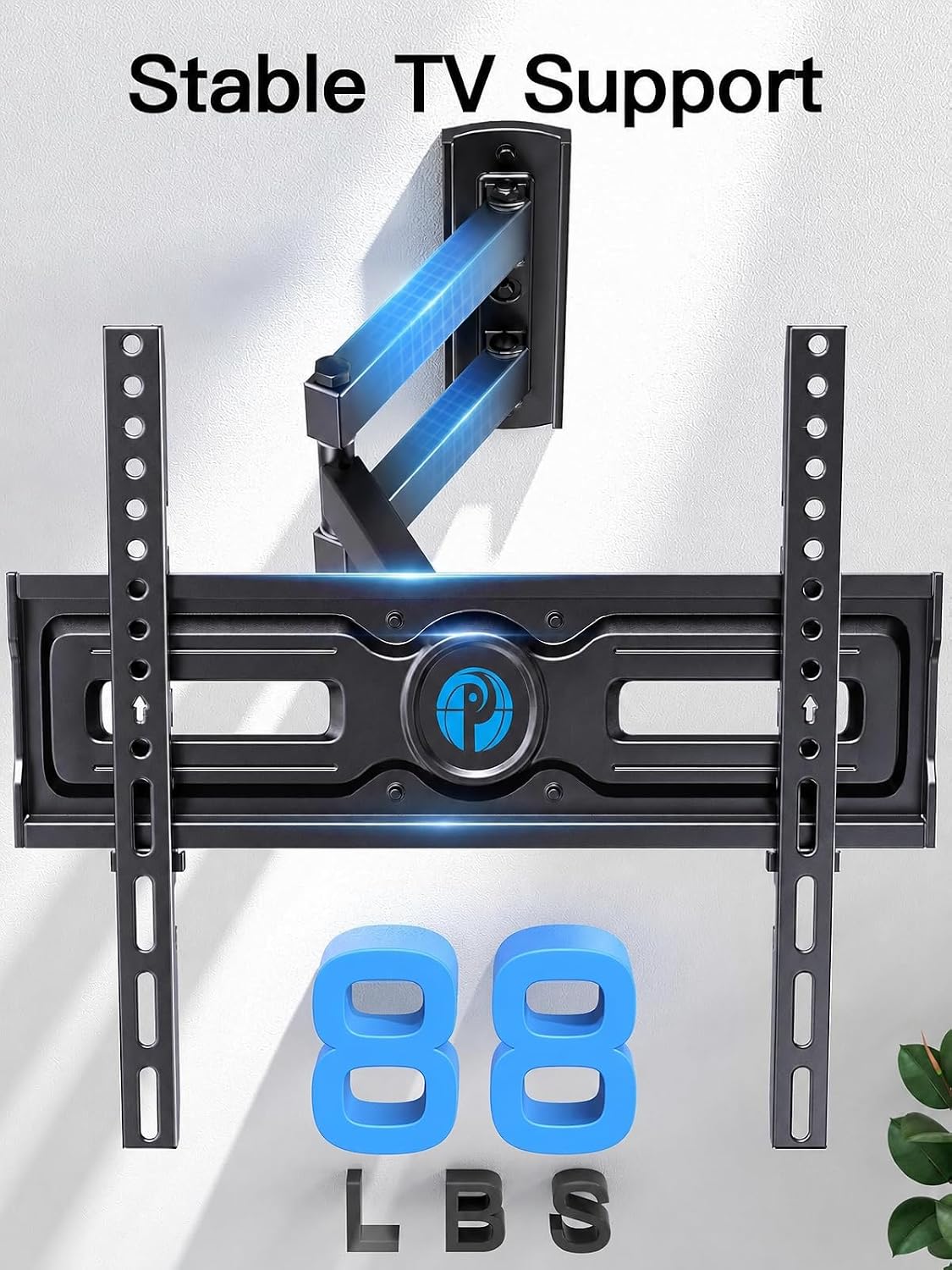 Pipishell Soporte de pared para TV de movimiento completo para la mayoría de televisores planos y curvos de 26 a 60 pulgadas de hasta 77 libras, altura de soporte ajustable, brazo articulado único,