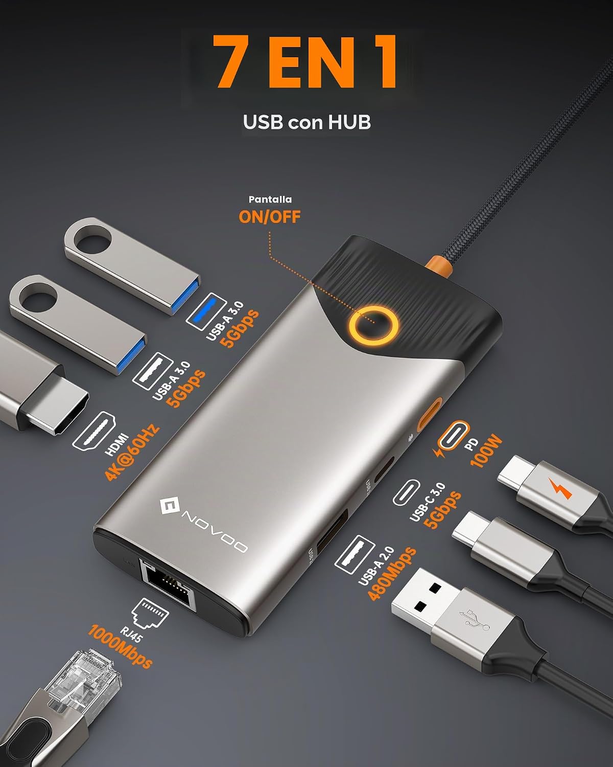 NOVOO, NH07D-168D, hub USB