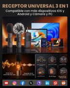 71" Trípode para teléfono con 2 LEDs, 2 micrófonos inalámbricos y control remoto recargable