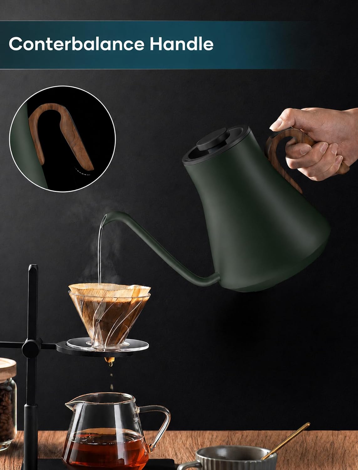INTASTING Hervidor Eléctrico con Pico Longo y Control de Temperatura de ±1℉, 0.9L