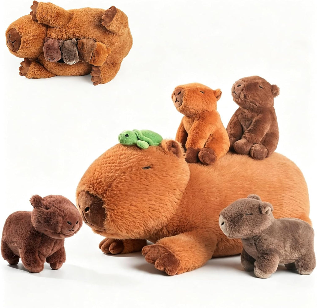 Capybara - Peluche con 4 bebés en la barriga, lindo animal de peluche