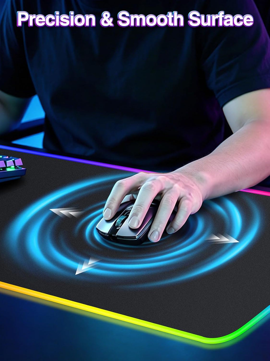 Alfombrilla de mouse XXL RGB para juegos con cargador inalámbrico magnético de 15 W, 31.5 x 15.8 pulgadas, alfombrilla de escritorio LED extra grande, 24 efectos de luz con base de goma antideslizante