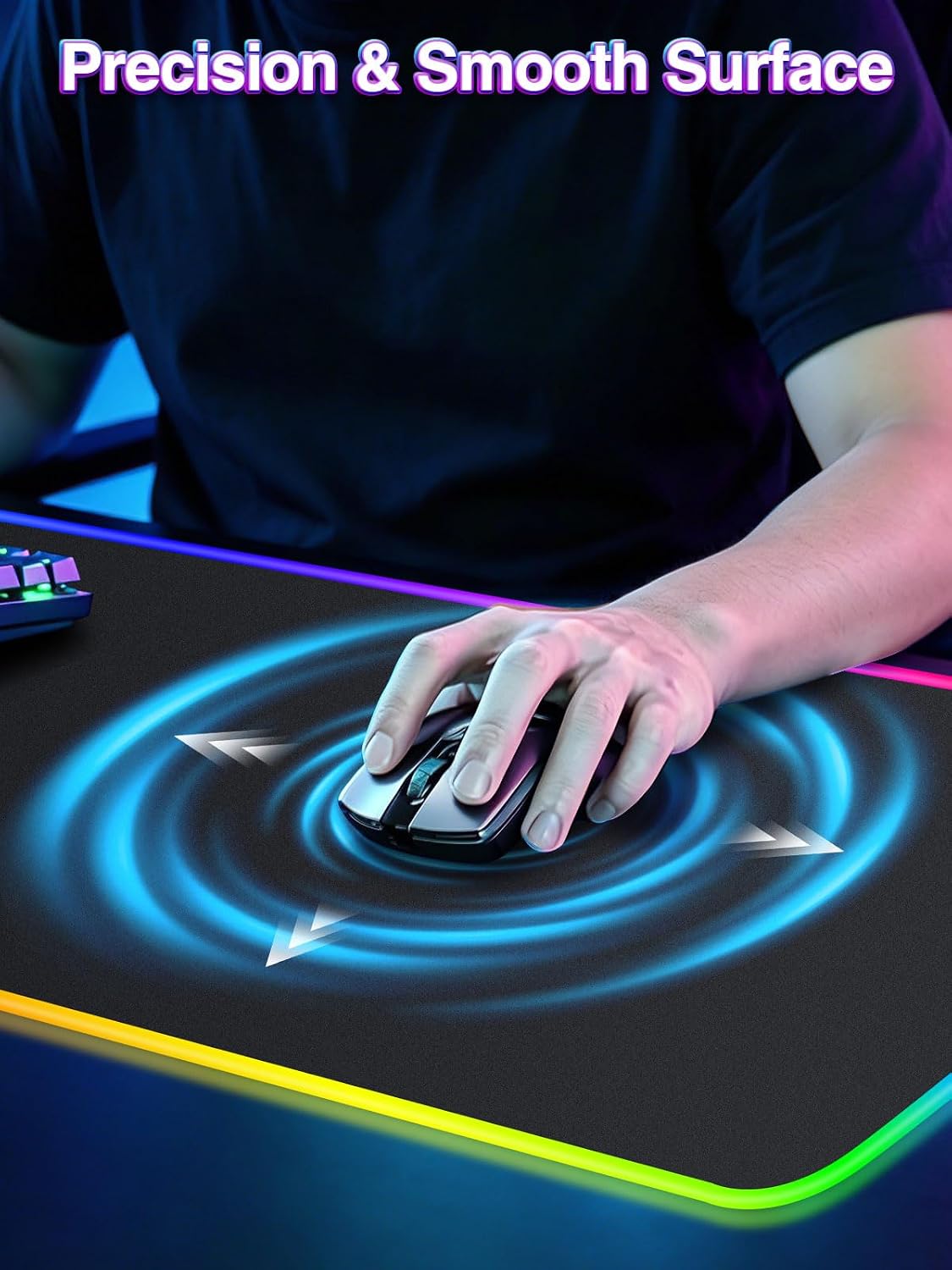 Alfombrilla de mouse XXL RGB para juegos con cargador inalámbrico magnético de 15 W, 31.5 x 15.8 pulgadas, alfombrilla de escritorio LED extra grande, 24 efectos de luz con base de goma antideslizante