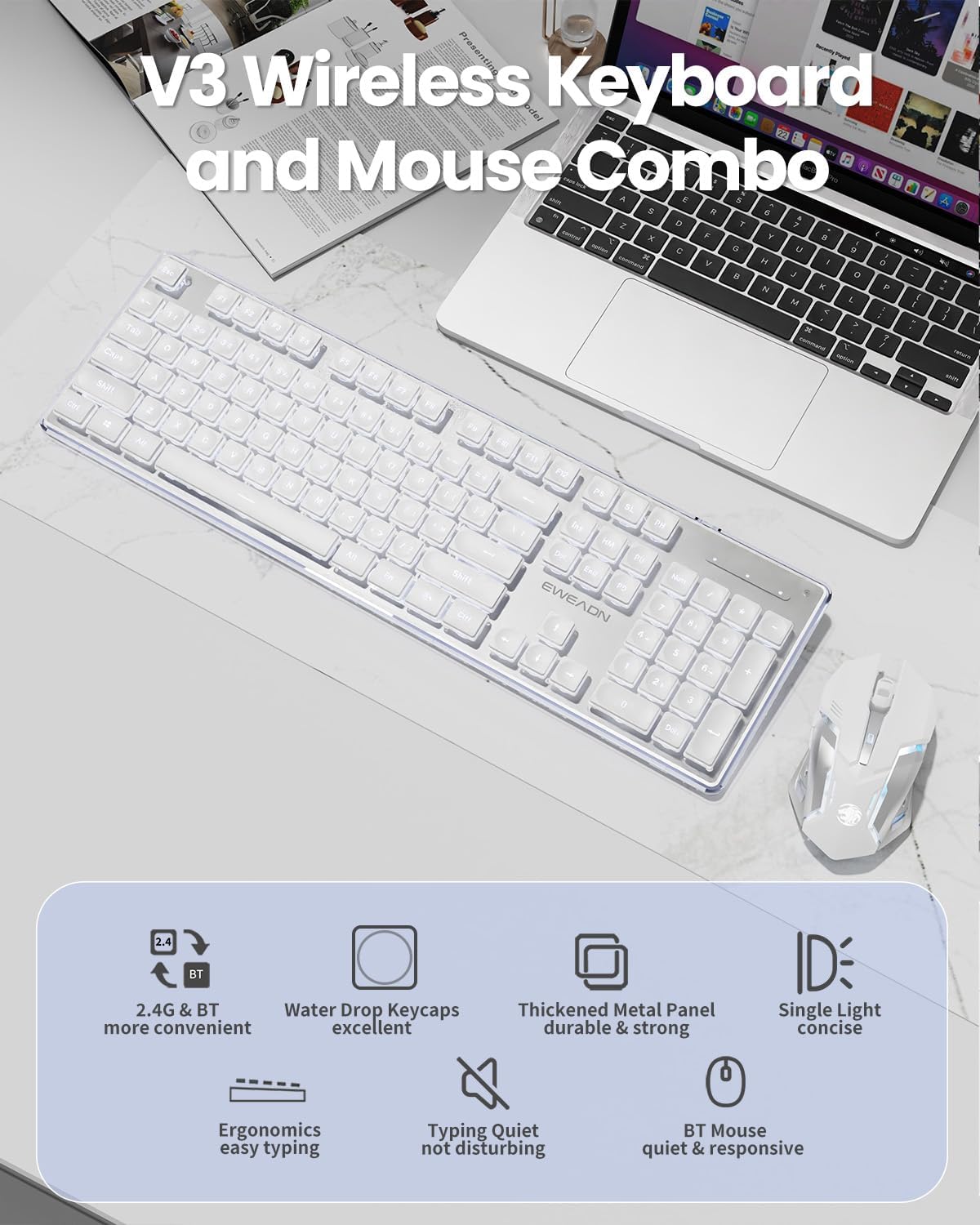 Combo de teclado y mouse inalámbricos con teclas de pudín retroilum...