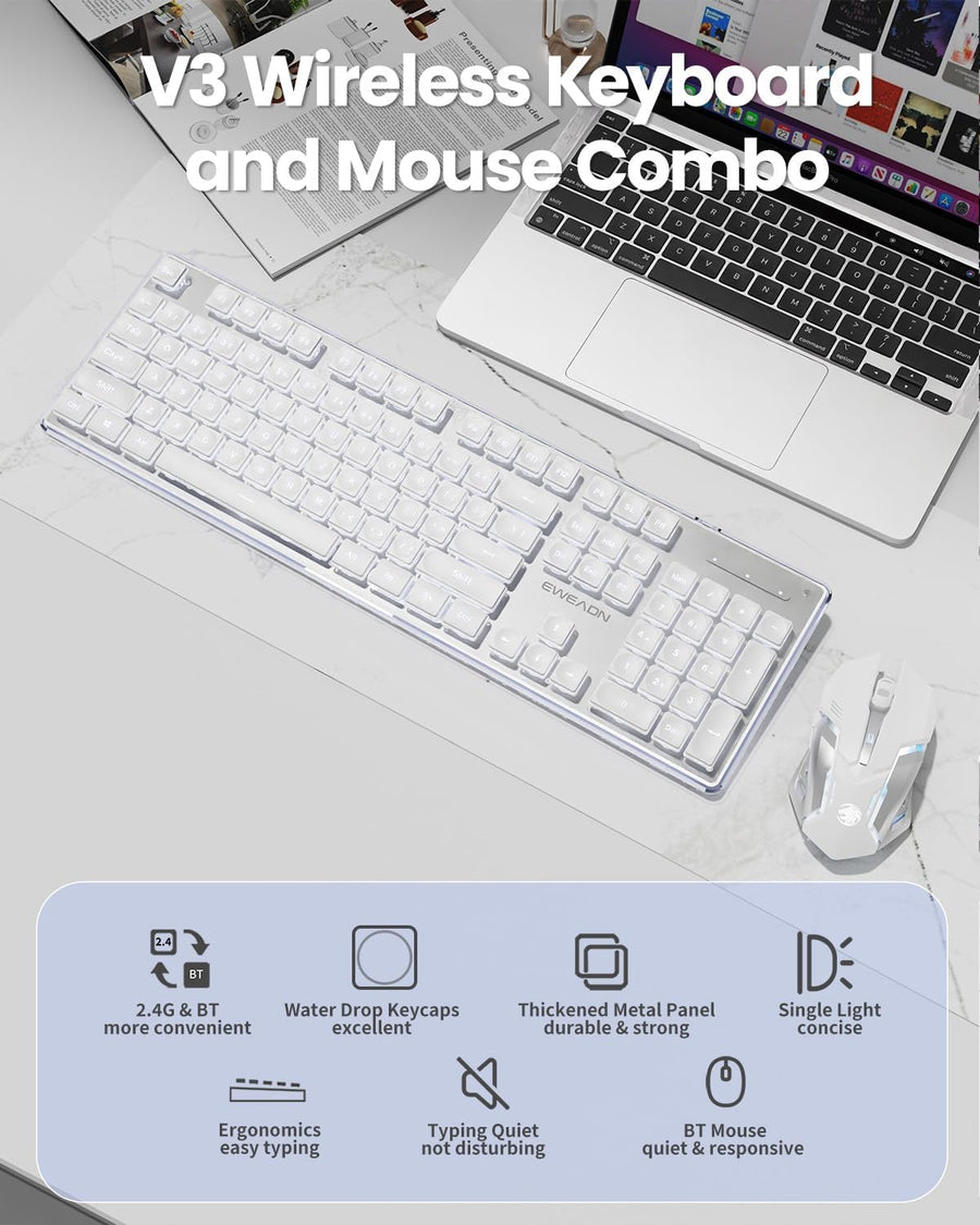 Combo de teclado y mouse inalámbricos con teclas de pudín retroilum...