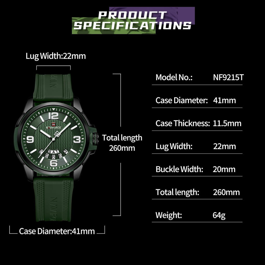 NAVIFORCE Reloj impermeable para hombres y mujeres, reloj de pulsera analógico con fecha automática, militar, deportivo, unisex, correa de silicona