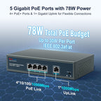 Conmutador PoE Gigabit de 5 puertos, 4 puertos PoE+ con alimentación