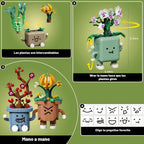 Juego de 4 botánicos de plantas felices, 968 piezas, colección botánica de flores, juguetes de construcción para el hogar, oficina, Navidad, cumpleaños