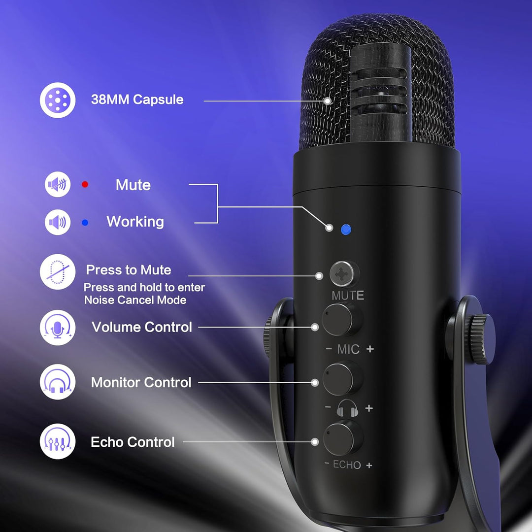 ZealSound Micrófono de podcast para PC, micrófono USB con cancelaci...