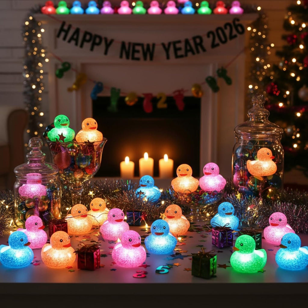 Deekin - 24 patos de goma con luz LED a granel de 2 pulgadas que brillan en la oscuridad, fresco