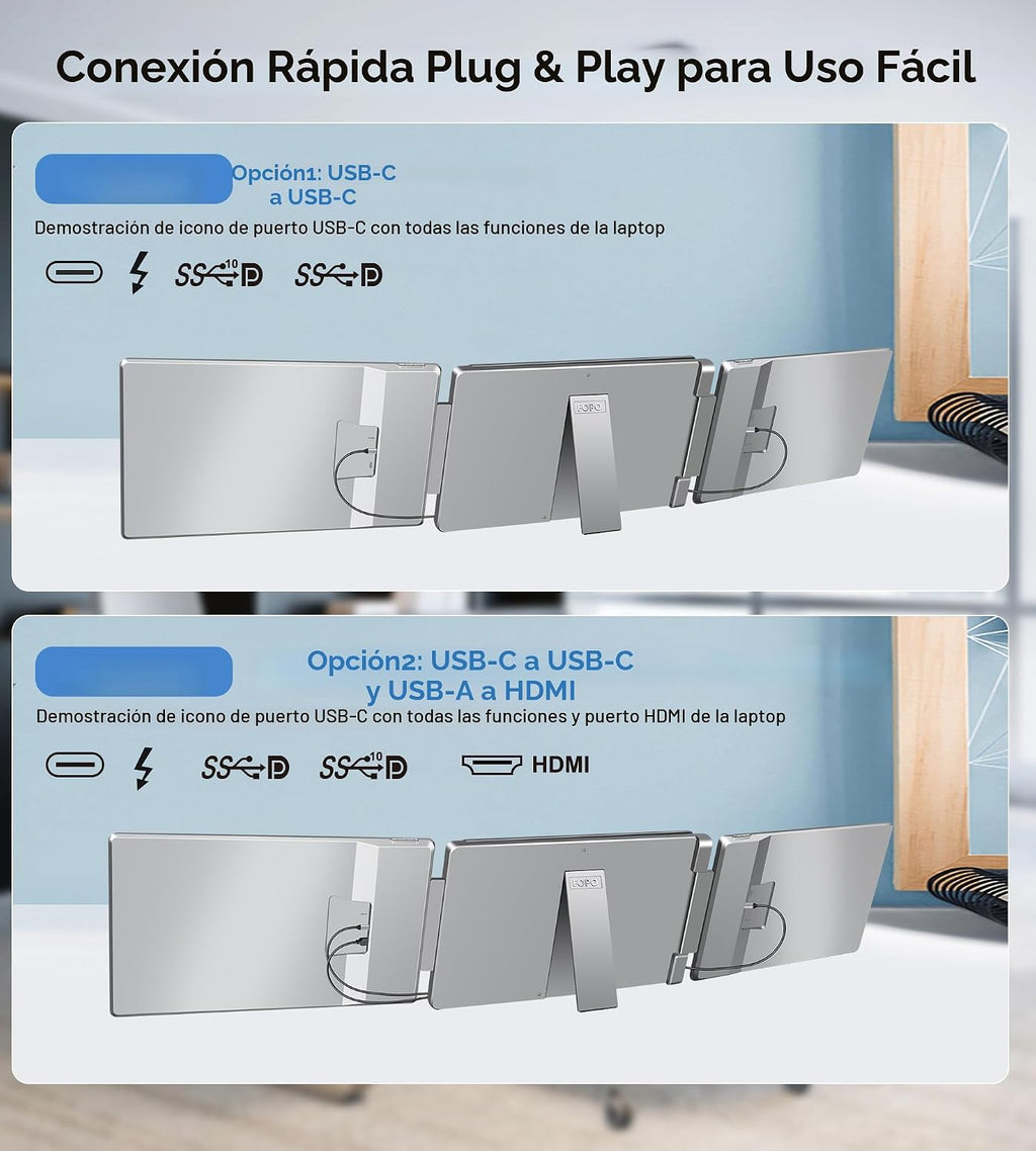 FOPO Extensor de pantalla para portátil de 14 pulgadas, monitor tri...